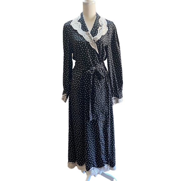 Vintage Victoria’s Secret Gold Label Long Robe with Polka Dots - Picture 1 of 11